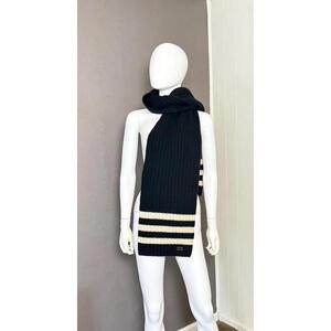 COACH Cable Knit Wool Scarf Black x White Unisex Long Scarf